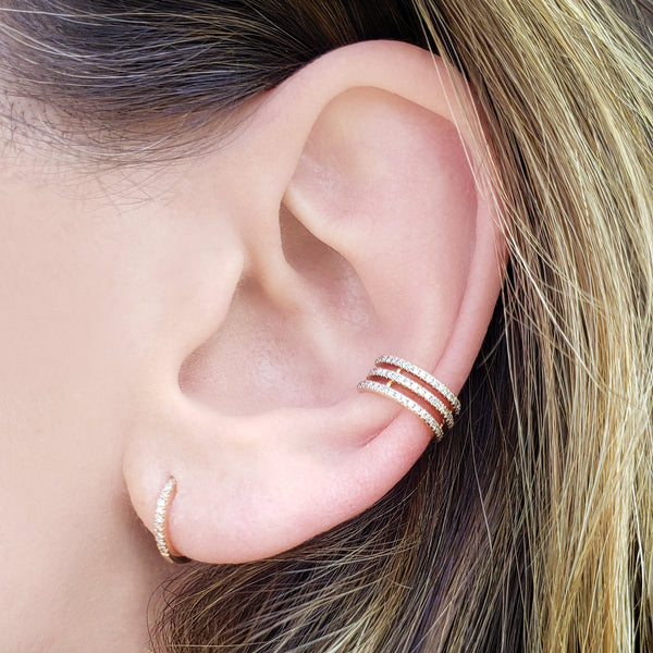 Three Row Diamond & Gold Ear Cuff - The Ear Stylist by Jo Nayor